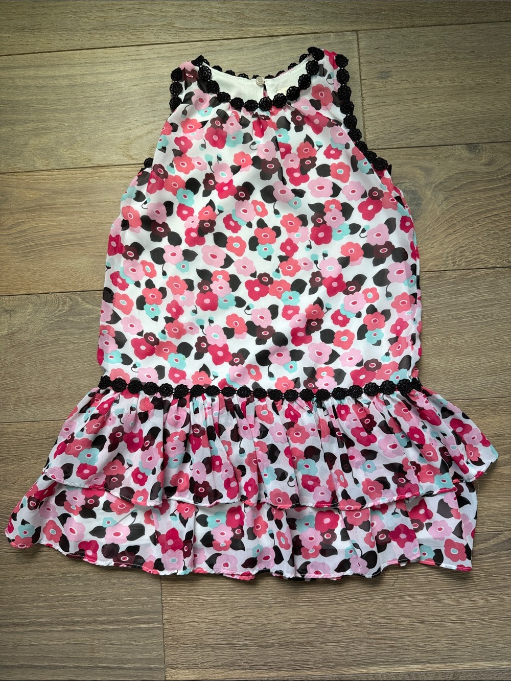 kate spade Pink, Red, Black & Mint Floral Tiered Dress